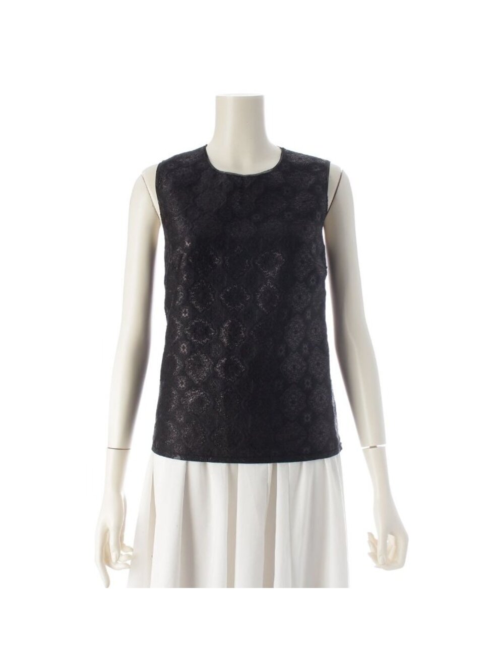 Prada Archive Silk Metallic Sheer Layered Brocade Sleeveless Top Side Zip Black